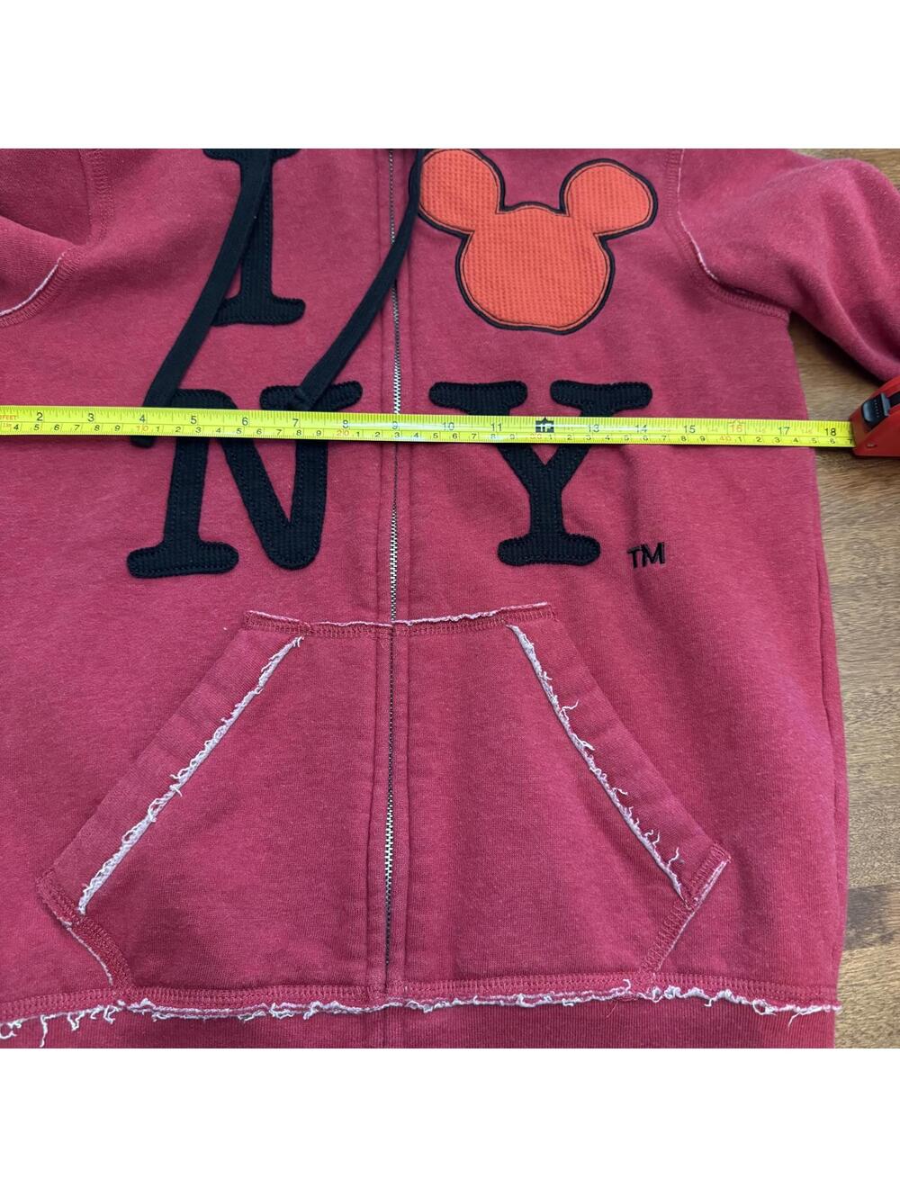 Disney Store “I LOVE NY” Red Mickey Mouse Hoodie Sweatshirt Zip Up XS - Picture 5 of 6